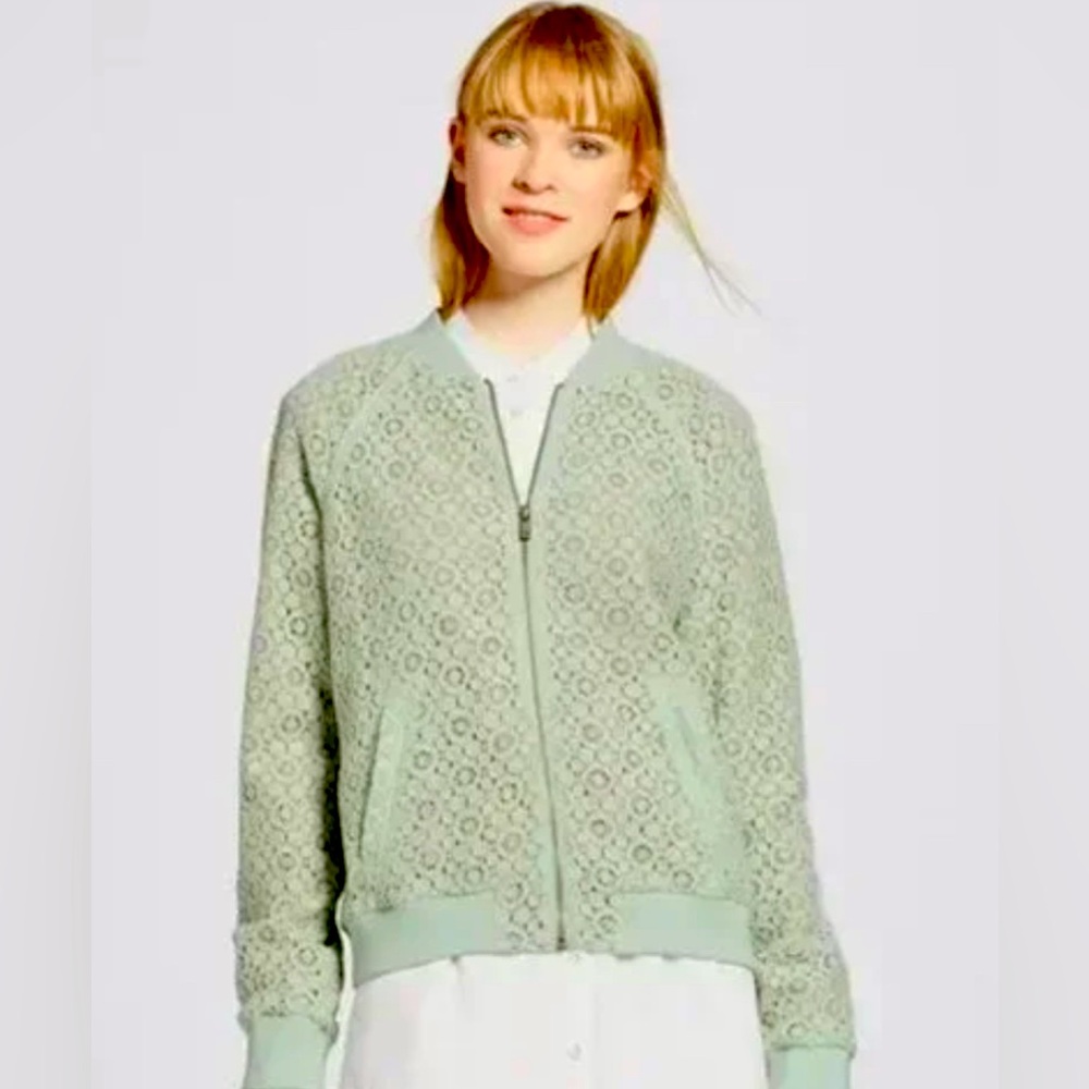 Victoria Beckham Sage Green Lace Bomber Jacket
